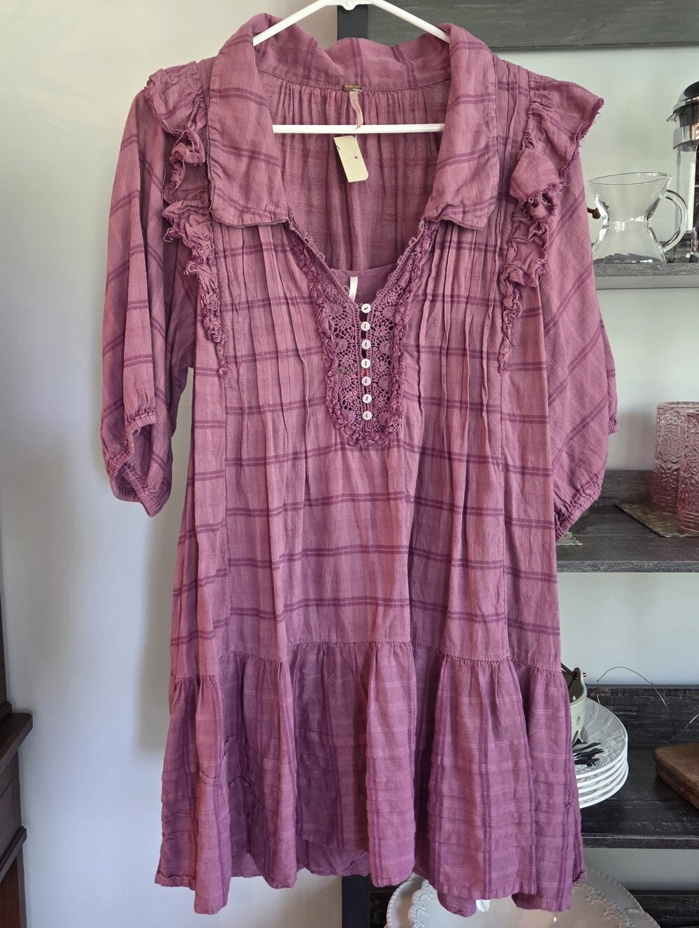 Beautiful Free People Med Dress NWT Pleated Ruffled Has Separate Lined Slip